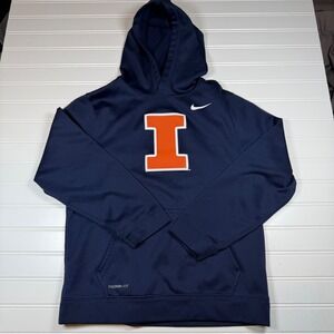 Nike Kids Illinois Fighting Illini Therma-FIT Hoodie Navy Blue Orange Large L